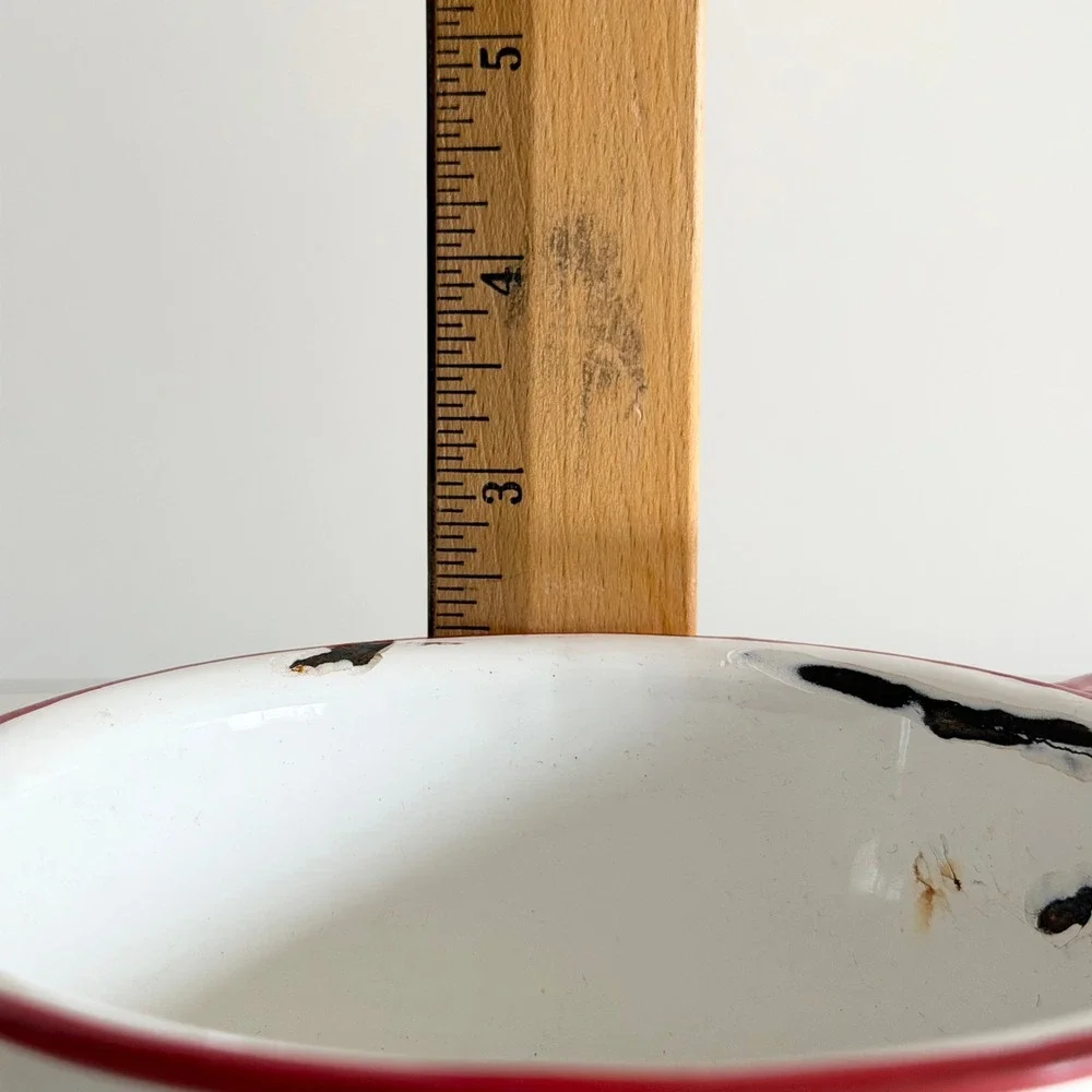 Vintage Mid-Century Enamelware Sauce Pot Red/White 5